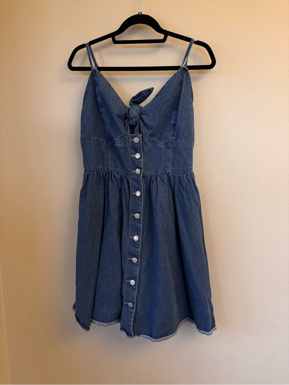 SHEIN Light Blue Denim Tie-Front Mini Dress